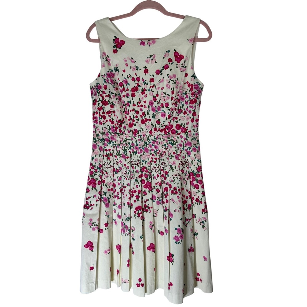 Talbots RSVP Romantic Preppy Rose Garden Cream Pink Fit & Flare Dress Size 8